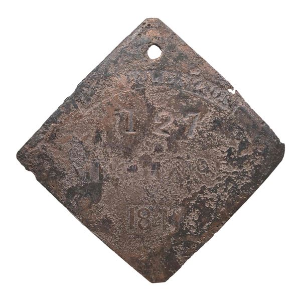 SLAVE HIRE TAG, CHARLESTON, MECHANIC, 1841.