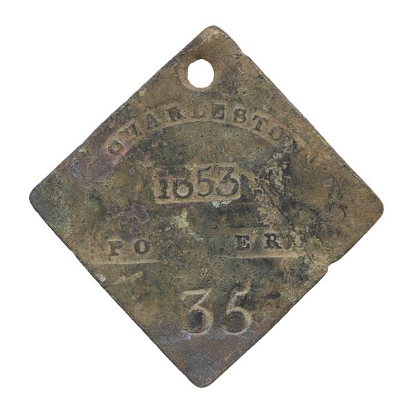 SLAVE HIRE TAG, CHARLESTON, PORTER, 1853.