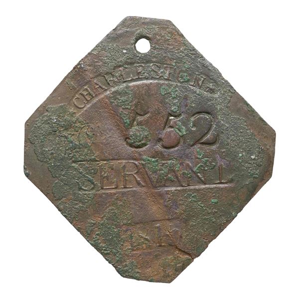 SLAVE HIRE TAG, CHARLESTON, SERVANT, 1815.