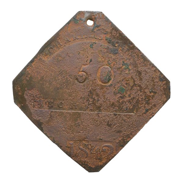 SLAVE HIRE TAG, CHARLESTON, MECHANIC, 1842.