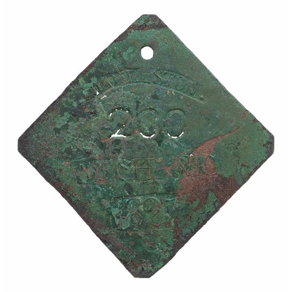 SLAVE HIRE TAG, CHARLESTON, MECHANIC, 1827.