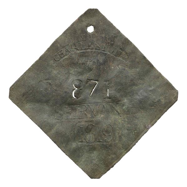 SLAVE HIRE TAG, CHARLESTON, SERVANT, 1817.