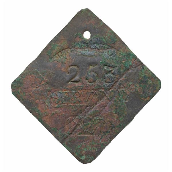 SLAVE HIRE TAG, CHARLESTON, SERVANT, 1827.