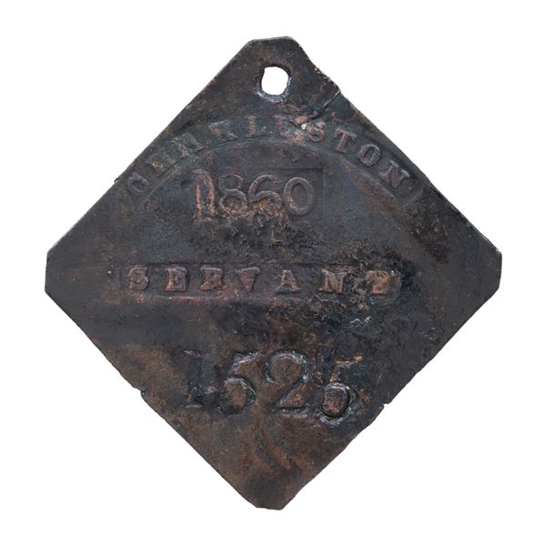 SLAVE HIRE TAG, CHARLESTON, SERVANT, 1860.