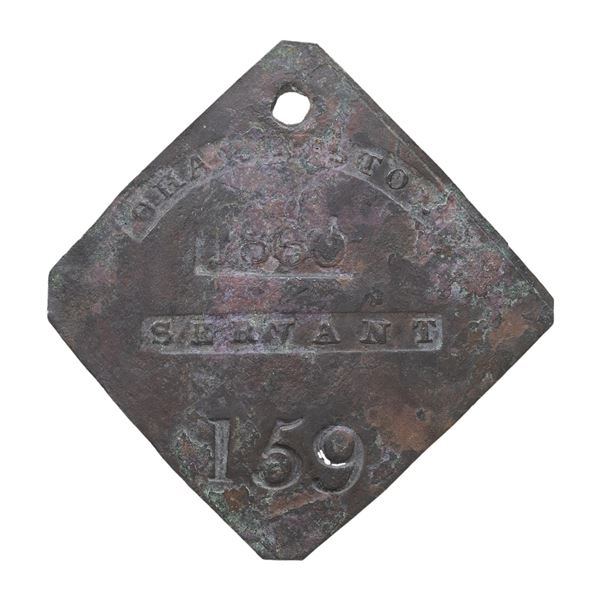 SLAVE HIRE TAG, CHARLESTON, SERVANT, 1860.