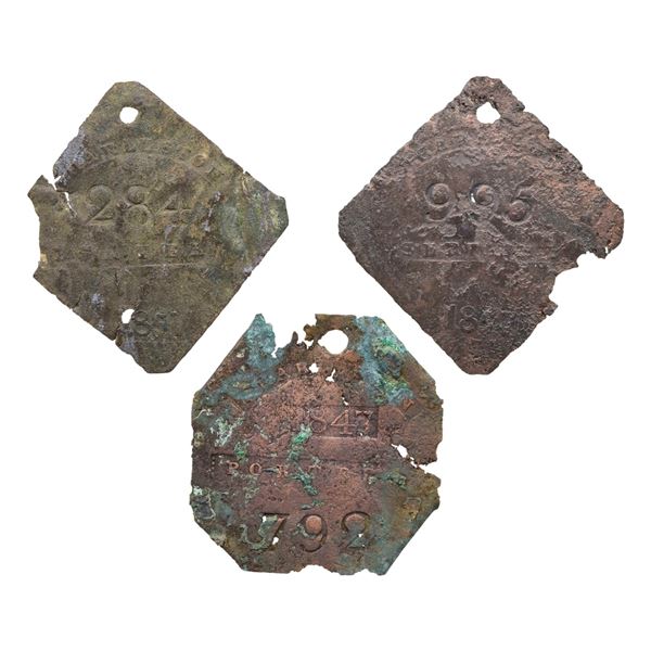 GROUP OF 3 CHARLESTON SLAVE HIRE TAGS.