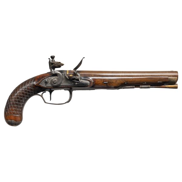 DURS EGG SILVER MOUNTED FLINTLOCK HOLSTER PISTOL.