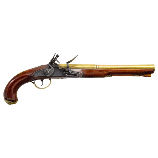 BRITISH BRASS BARRELED FLINTLOCK HORSE PISTOL, BY