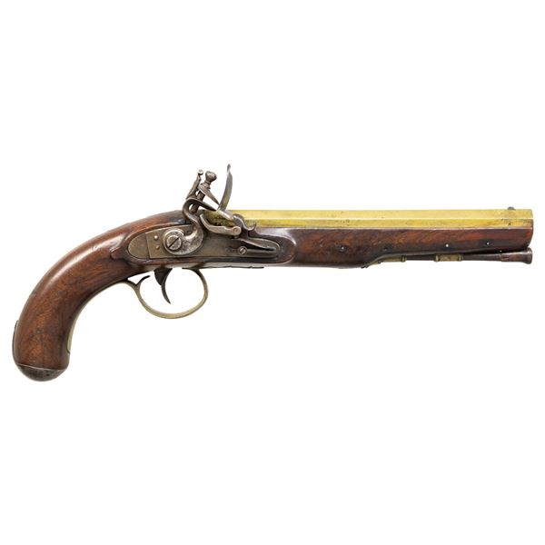 ENGLISH BRASS BARREL FLINTLOCK PISTOL.