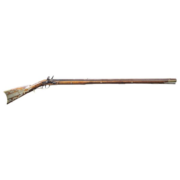 WILLIAM HAWKEN HEAVY FULL STOCK FLINTLOCK RIFLE.