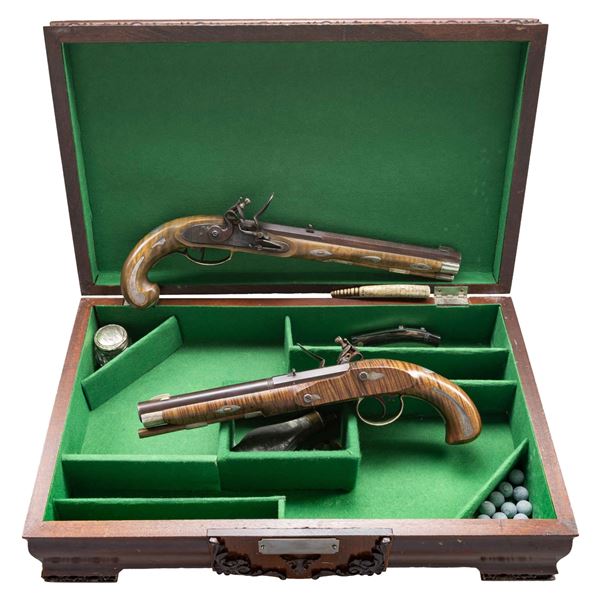 CASED PAIR OF A. HOLLY CONTEMPORARY FLINTLOCK
