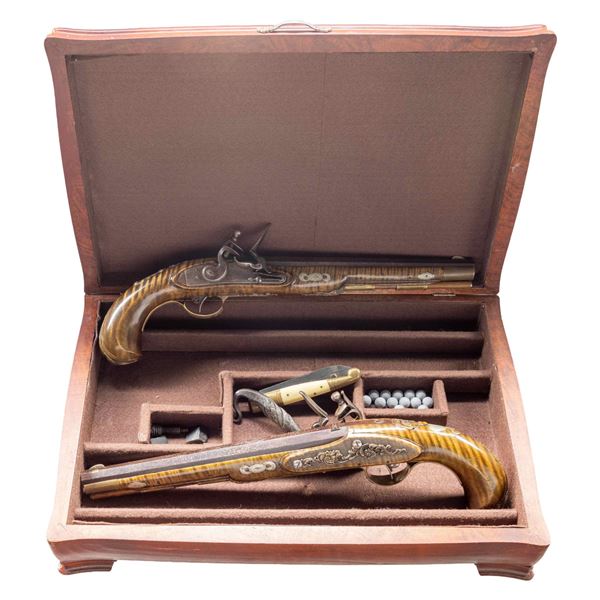 WILLIAM BUCHELE CASED SET OF MATCHING FLINTLOCK