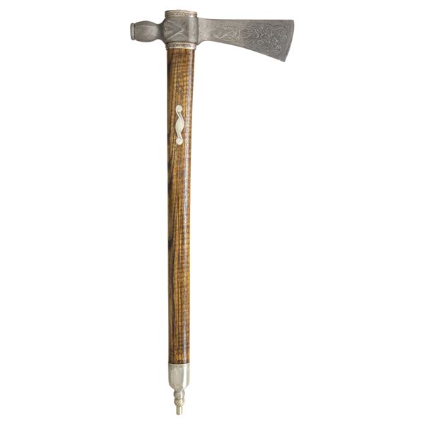 CONTEMPORARY DAMASCUS STEEL PIPE TOMAHAWK.