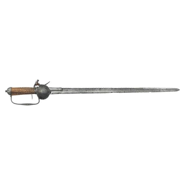 COMBINATION HUNTING SWORD & FLINTLOCK PISTOL.
