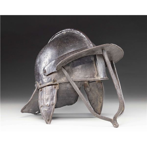 AN ENGLISH CROMWELLIAN PERIOD LOBSTERTAIL HELMET.