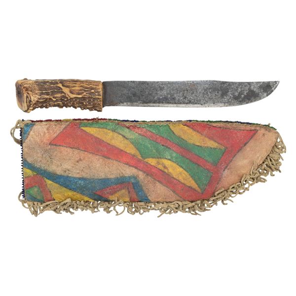 NATIVE AMERICAN BEADED KNIFE SHEATH & KNIFE.