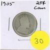 Image 1 : 1905 Canadian Silver 25 Cents Coin.