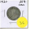 Image 1 : 1920 Canadian Silver 25 Cents Coin.