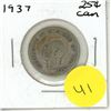 Image 1 : 1937 Canadian Silver 25 Cents Coin.