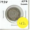 Image 1 : 1938 Canadian Silver 25 Cents Coin.