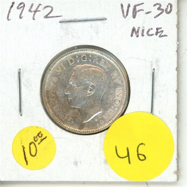 1942 Canadian Silver 25 Cents Coin.