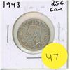 Image 1 : 1943 Canadian Silver 25 Cents Coin.