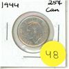 Image 1 : 1944 Canadian Silver 25 Cents Coin.