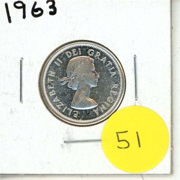 1963 Canadian Silver 25 Cents Coin.