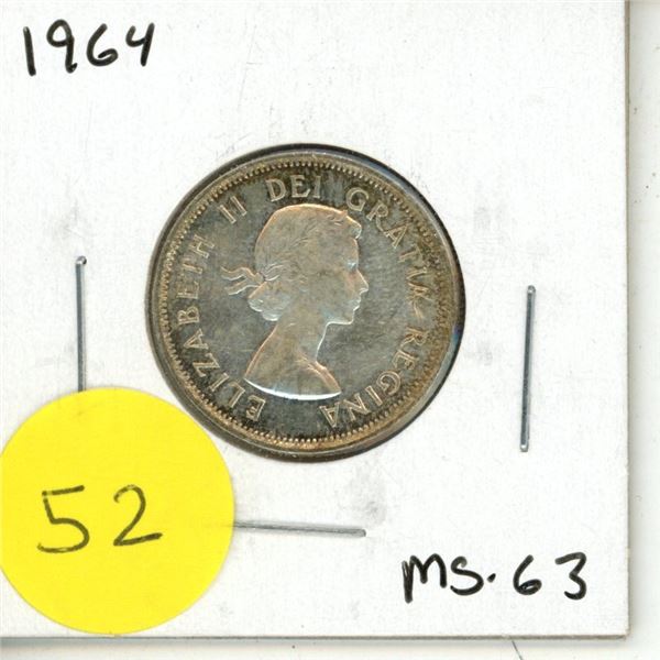 1964 Canadian Silver 25 Cents Coin.