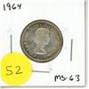 Image 1 : 1964 Canadian Silver 25 Cents Coin.
