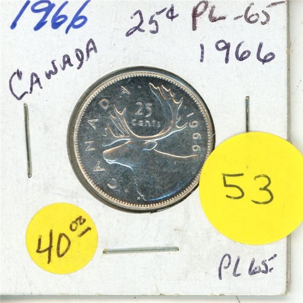 1966 Canadian Silver 25 Cents Coin.