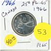 Image 1 : 1966 Canadian Silver 25 Cents Coin.