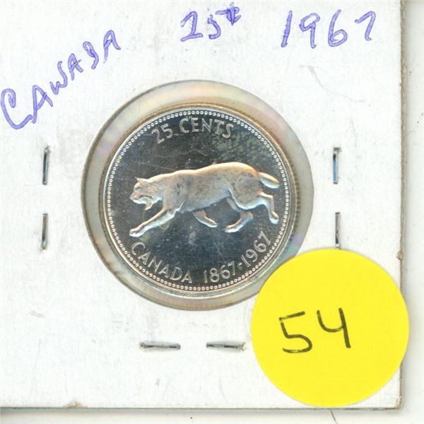 1967 Canadian Silver 25 Cents Coin.