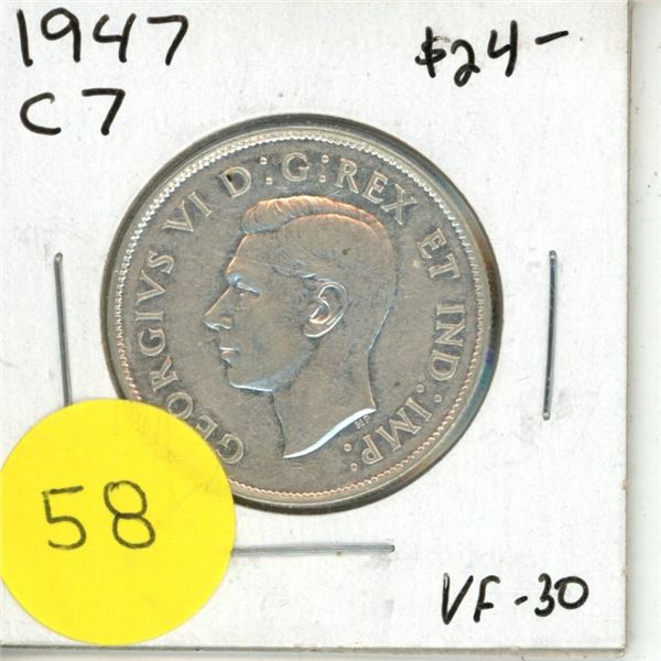 1947 C7 Canadian Silver Fifty Cents.