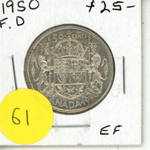 1950 F.D Canadian Silver Fifty Cents.