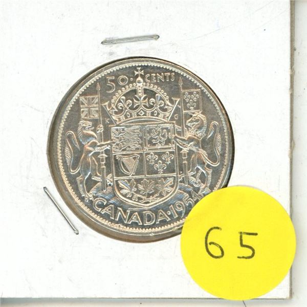 1954 Canadian Silver Fifty Cents.