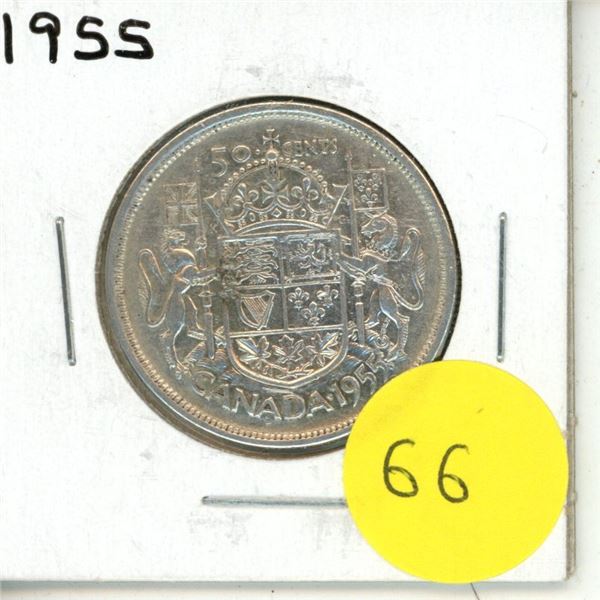 1955 Canadian Silver Fifty Cents.