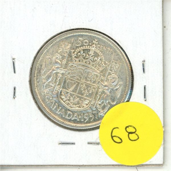 1957 Canadian Silver Fifty Cents.