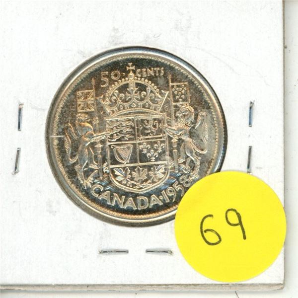 1958 Canadian Silver Fifty Cents.