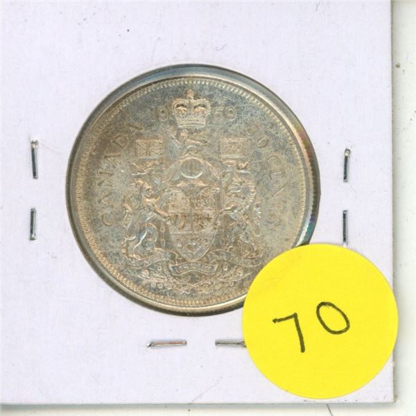 1959 Canadian Silver Fifty Cents.
