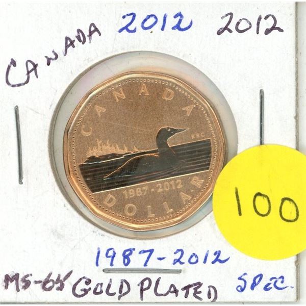 2012 Canadian Dollar Gold Plated Coin.