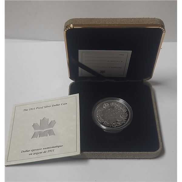 109.   1911 PROOF Silver Dollar Coin (1911-2001 One Dollar Canada). Certificate of Authenticity is i