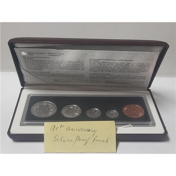 110.    Royal Canadian Mint 90th Anniversary (1908-1998) Silver PROOF Finish. Certificate of Authent