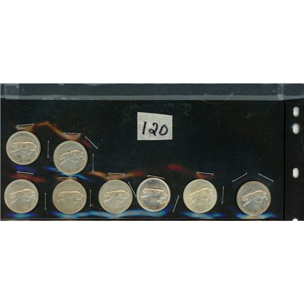 120.    8 – 25 Cent Silver Canadian Coins Cougar: all 1867-1967