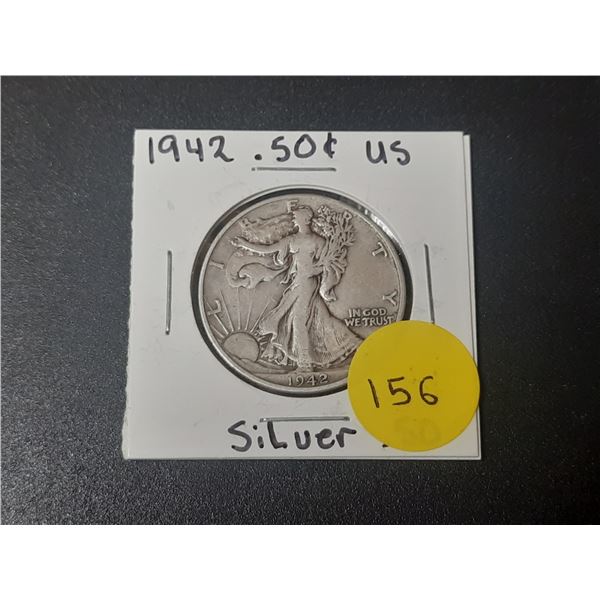1942 Silver .50 Cent Coin USA