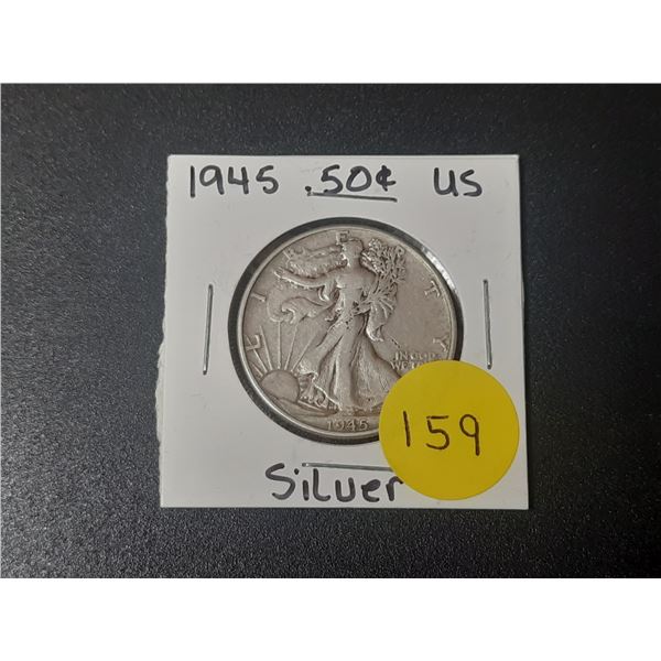 1945 Silver .50 Cent Coin USA