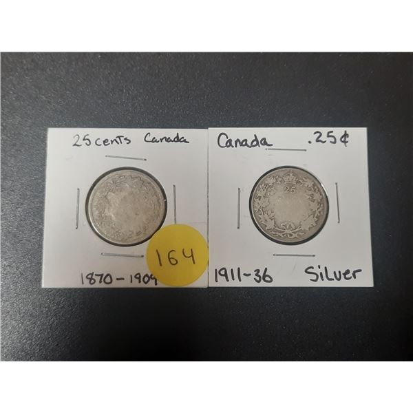 1870 to 1909 CAN .25 Cent Coin Silver & 1911-1936 CAN .25 Cent Coin Silver
