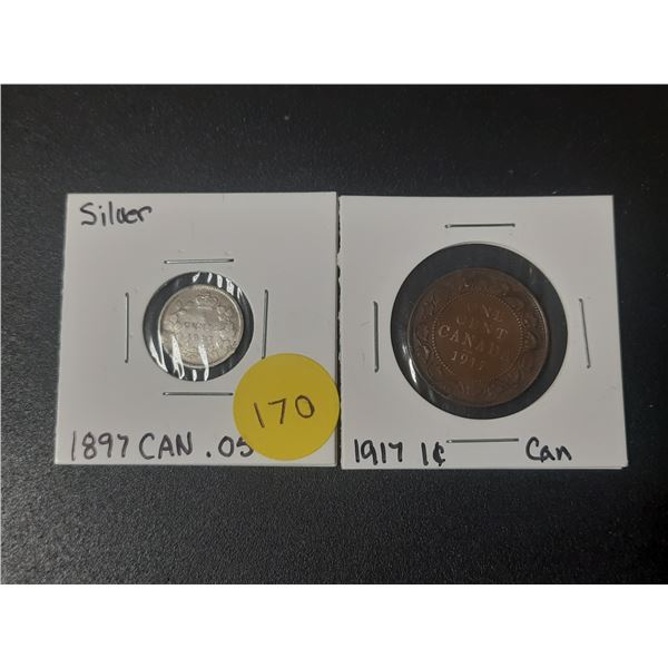 1897 CAN .05 Cent Coin Silver & 1917 0.01 Cent Coin