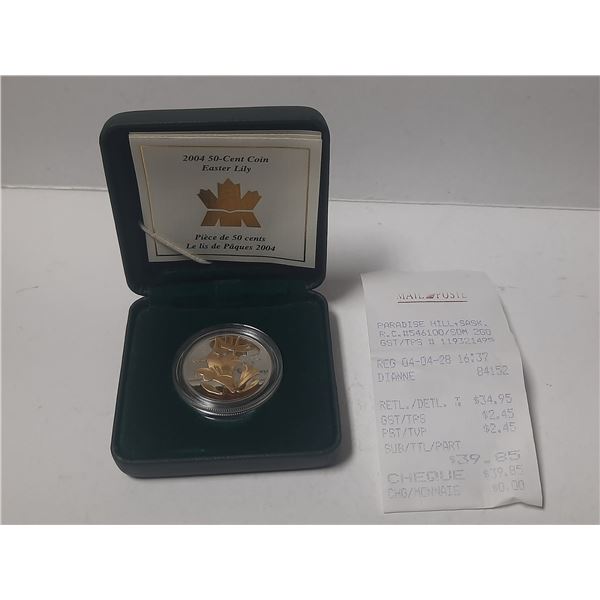 2004 Canadian Sterling Silver Fifty Cent Easter Lilly Proof Coin