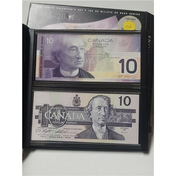 1986-2001 Bank Of Canada Lasting Impressions Colletor Set - 2 Ten Dollar UNC. Notes in Series